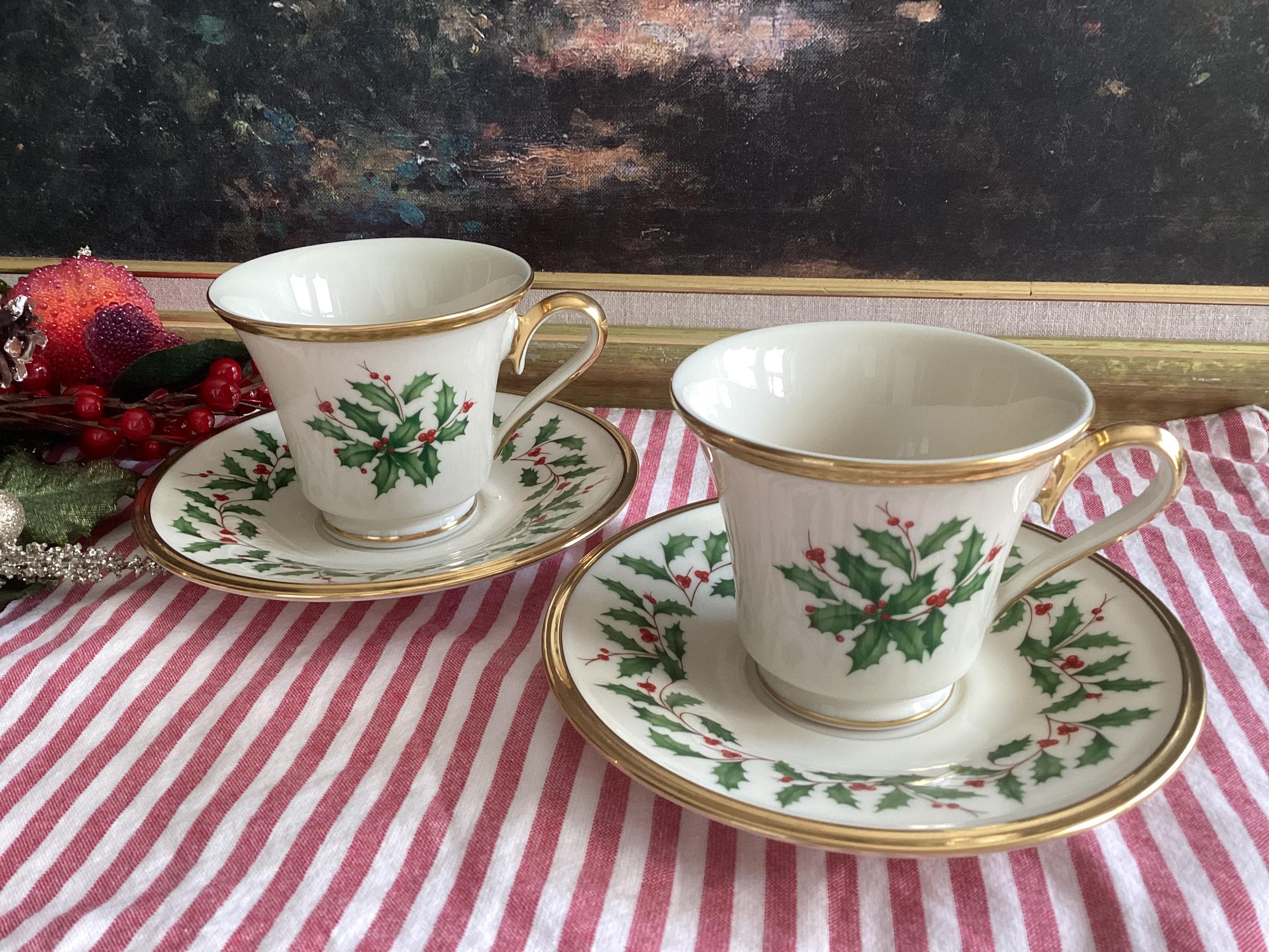 Lenox Holiday Set of 2 Tea Cups & Saucers Dimension Collection - Etsy