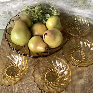Vintage Hazel Atlas Capri Amber Glass Bowl Set: Swirl Shell Design