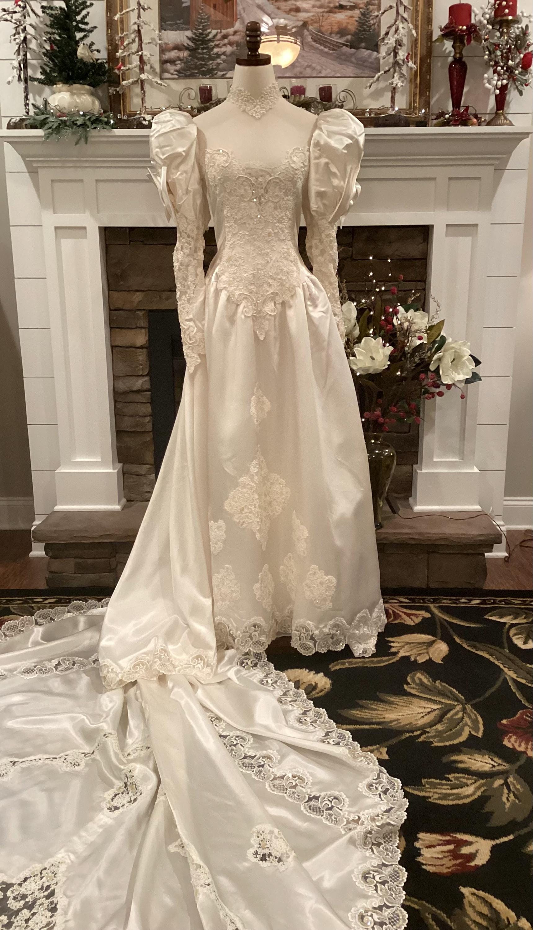 chinese dress ladies 80s Style Wedding Dress Mermaid Lace Puffy Sleeves main image 1