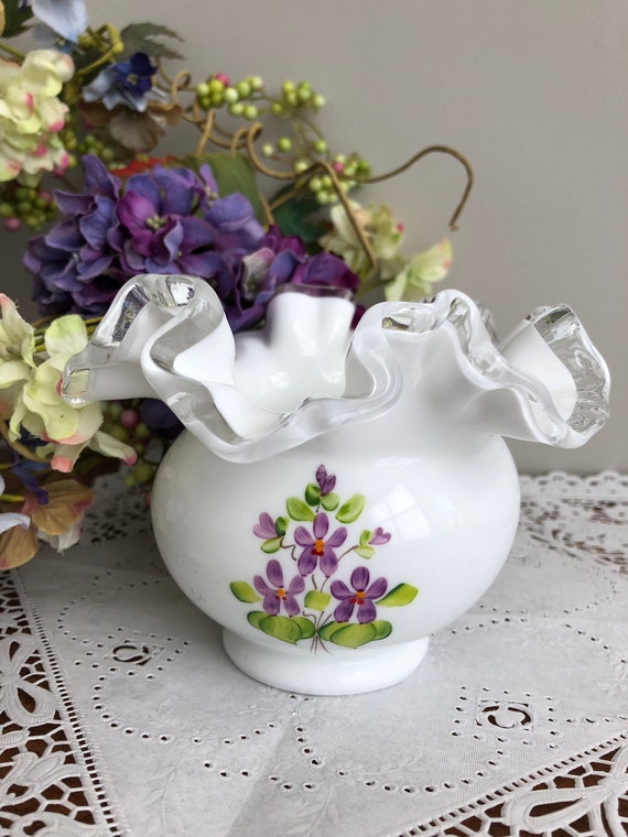 Fenton Violets In The Snow 1970 S Art Glass Vase Hand Etsy etsy