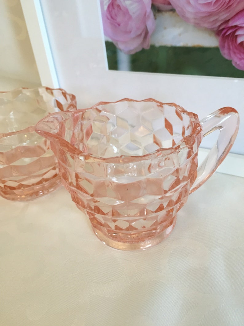 Pink Depression Glass Cream and Sugar Set Indiana Glass Etsy