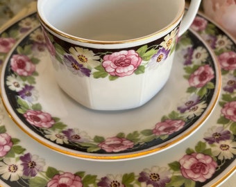 Vintage Bavaria Tea Trio: Floral Tea Cup, Saucer, and Plate
