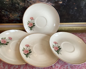 Vintage Taylor Smith Taylor Summer Rose Saucers: Set of 4, Gold Trim