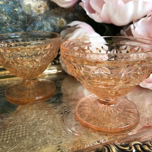 Vintage Holiday Button And Bows Pink Sherbet Jeanette Glass Company Depression Glass