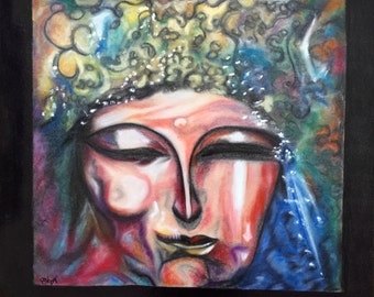 Buddha Pastel Painting, Expressionist Art (18x17.5)