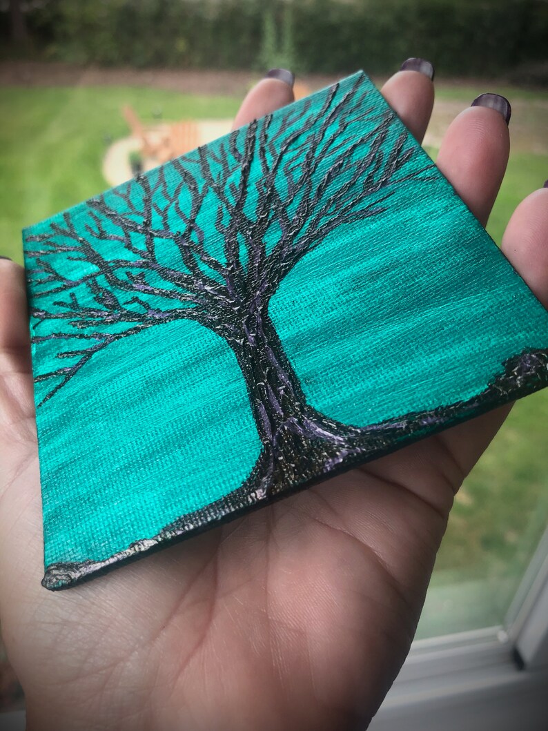 Teal Tree Canvas Panel Etsy