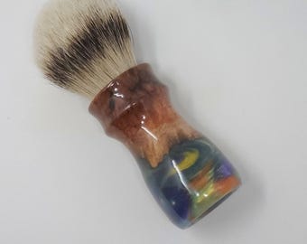 551 - 'Aurora Borealis' Red Coolibah Burl wood and multi-colored resin 26mm Shaving Brush Handle