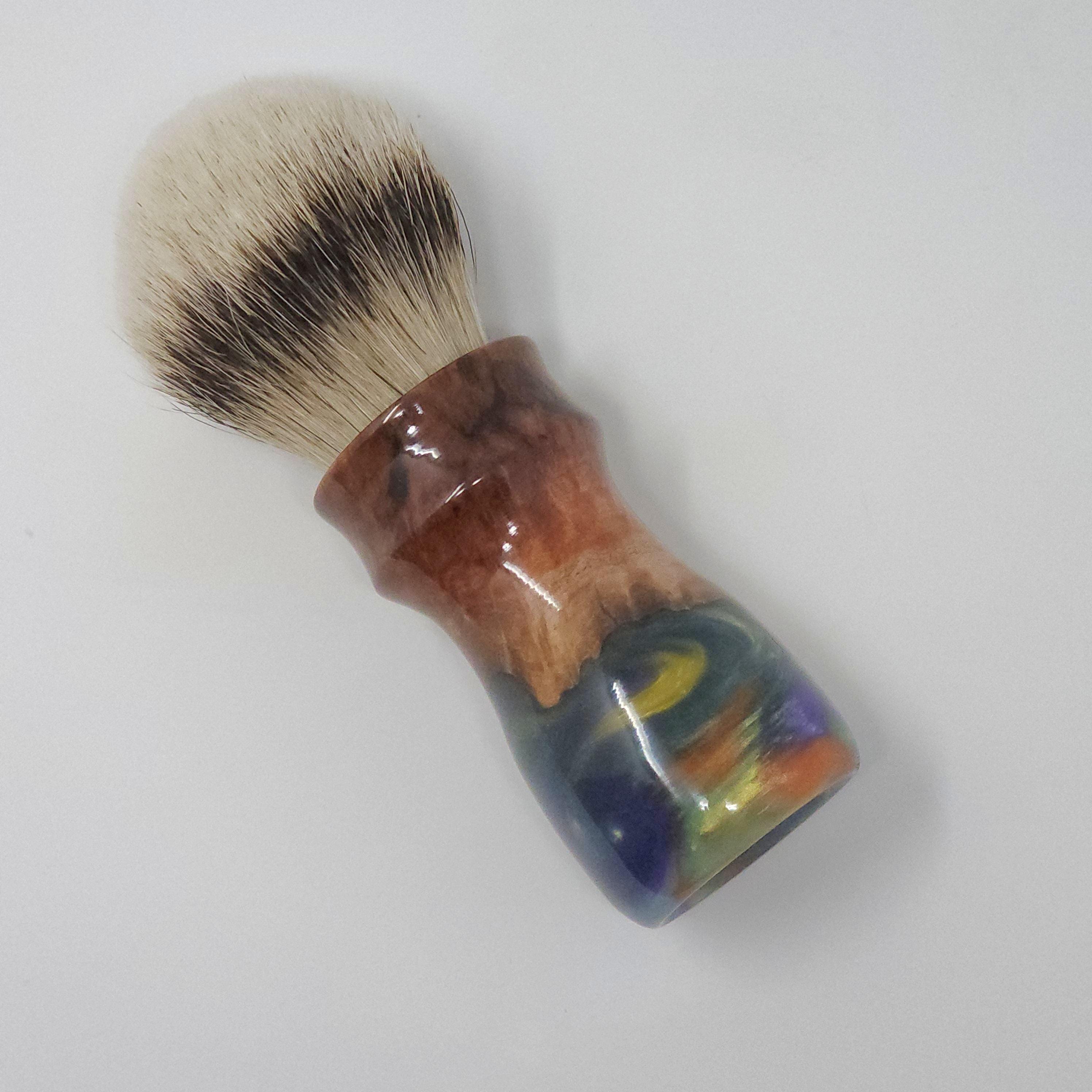 551 - 'Aurora Borealis' Red Coolibah Burl wood and multi-colored resin 26mm Shaving Brush Handle