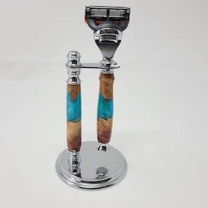 Hand turned Fusion Razor and stand made from Australian Mallee Burl and Resin