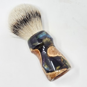 610 - &#39;Celestial Current&#39; - Australian Red Mallee Burl wood with multi-colored resin  26mm Shaving Brush Handle