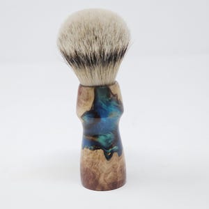 605 - &#39;Peacock&#39; Australian Red Mallee Burl and Blue resin 26mm Shaving Brush Handle