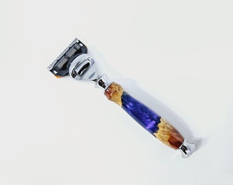 Rasoir Fusion Hybride avec Résine de Couleur Violette et Bois de Burl Mallee Australien