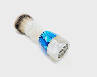 504 - 'Blue Water Pearl' Resin with brass inlay 26mm Shaving Brush Handle