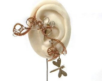 Copper Dragonfly Wire Wrap Ear Wrap - Left Ear