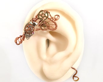 Copper Cogs Steampunk Wire Ear Wrap - Left Ear