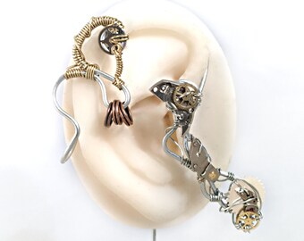 Steel and Brass  Steampunk Wire Ear Wrap - Right Ear