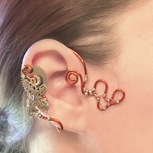 Silver and Brass  Butterfly Steampunk Wire Ear Wrap - Right Ear