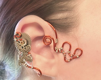 Silver and Brass  Butterfly Steampunk Wire Ear Wrap - Right Ear