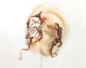 Copper and Steel  Steampunk Wire Ear Wrap - Left Ear
