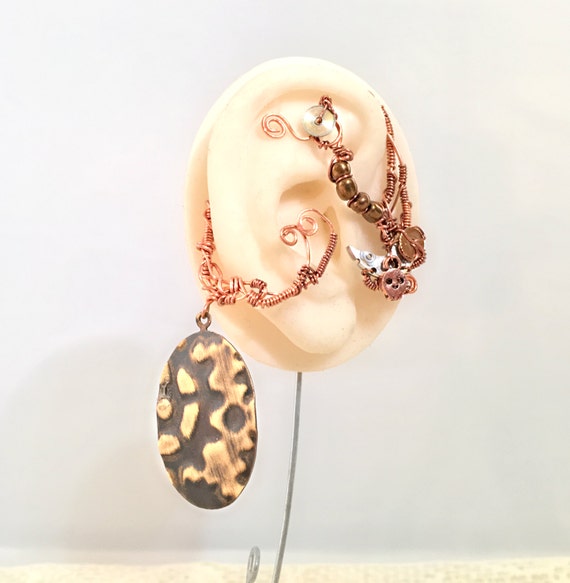 Copper and Brass  Steampunk Wire Ear Wrap - Right Ear