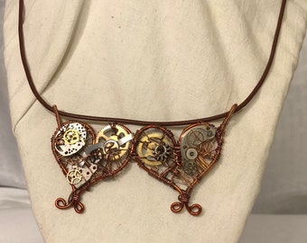 Two Hearts Steampunk Pendant