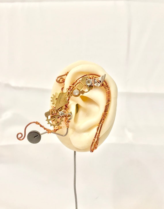 Copper and Cogs Steampunk Wire Ear Wrap - Left Ear