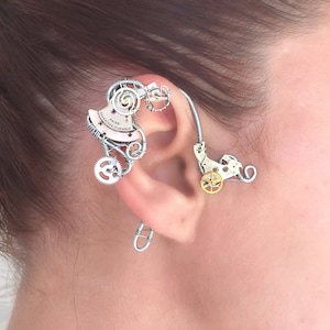 Silver and Brass  Steampunk Wire Ear Wrap - Right Ear