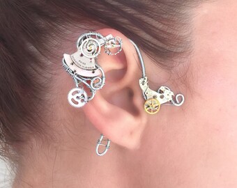 Silver and Brass  Steampunk Wire Ear Wrap - Right Ear