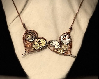 Two Hearts Steampunk Pendant