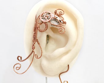 Copper and Watch Movement Ear Wrap - Left Ear