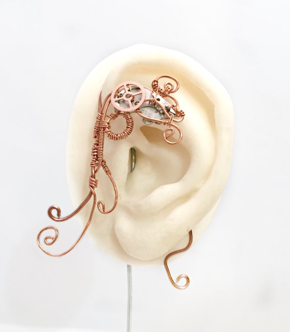 Copper and Watch Movement Ear Wrap - Left Ear