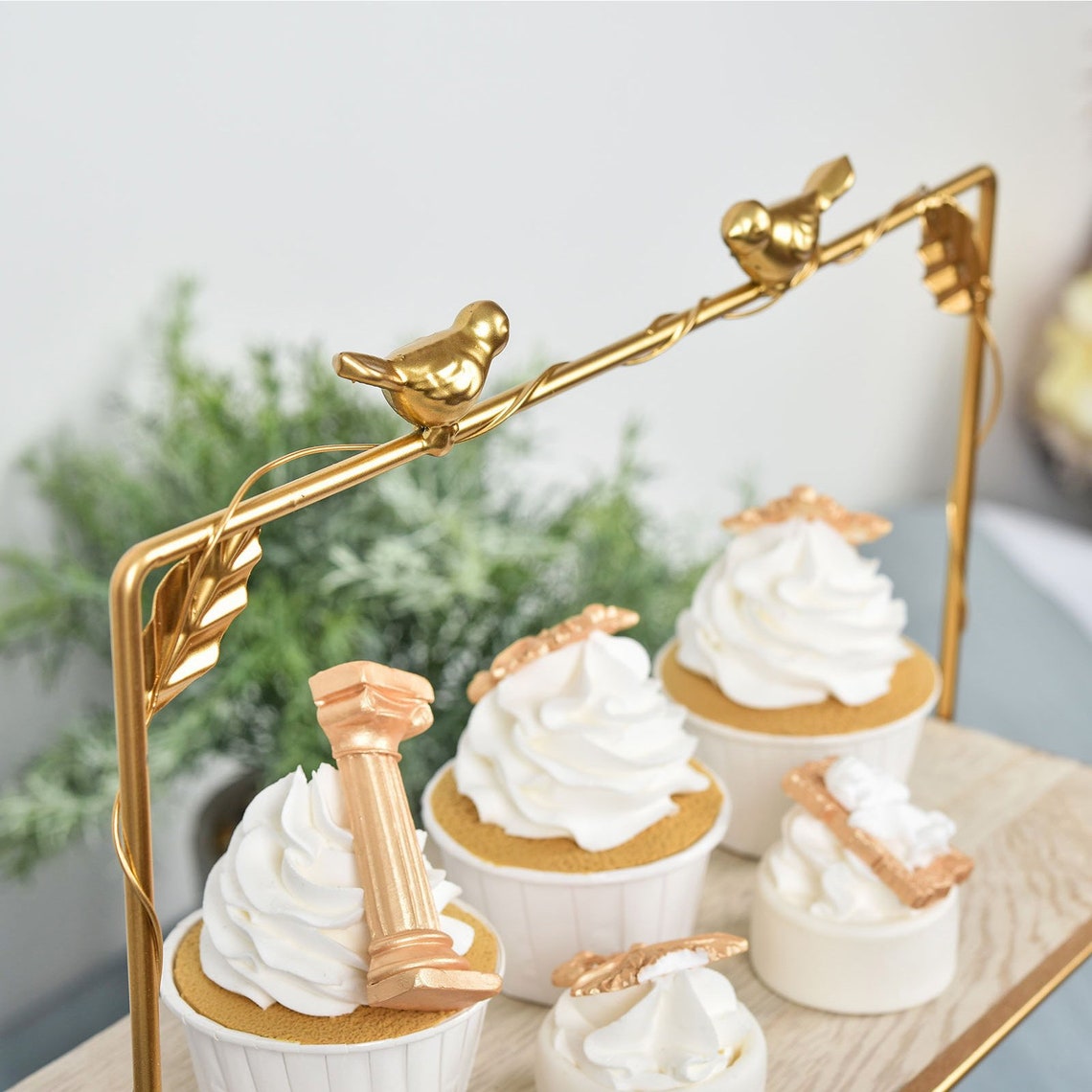 19 Gold Tiered Cupcake Stand 3 Tier Wooden Top Dessert Etsy