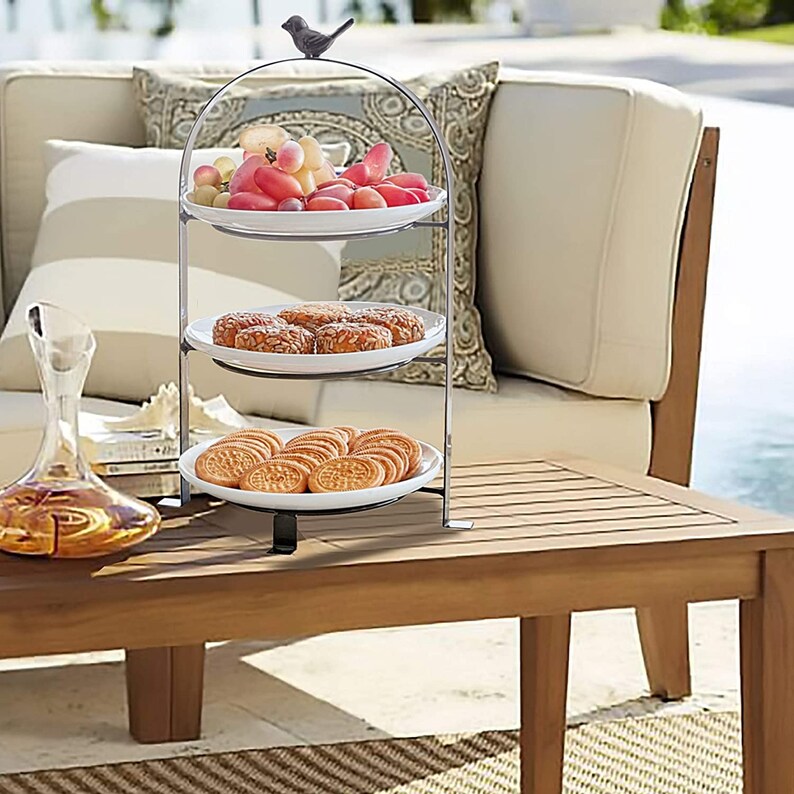 3 Tier Graphite Serving Plate Stand With Birdplates Included Etsy