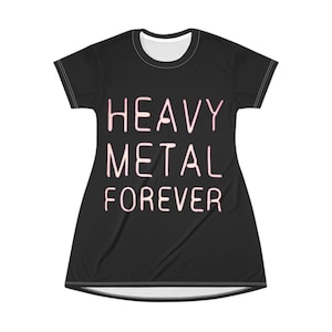 Abito T-shirt Heavy Metal Forever, abito stile rocker, abito estivo casual, abito da concerto, regalo per gli amanti della musica, moda alternativa, grafica