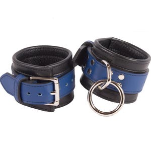 Wrist Cuffs Blue and Black Leather Handcuffs (LB313BL)