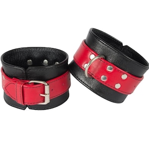 Ankle Cuffs Red and Black Leather Light Weight Restraints