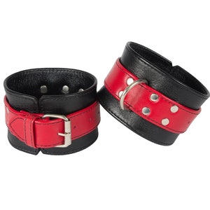 Wrist Cuffs Red and Black Leather Light Weight Handcuffs