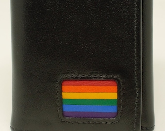 Cartera de cuero triple con la bandera del orgullo gay, 6 diseños diferentes, color negro