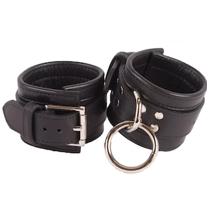 Handgelenk Manschetten Handschellen aus schwarzem Leder (LB313BK)