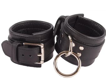 Wrist Cuffs Black Leather Handcuffs (LB313BK)