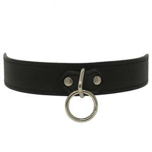 1 Ring Black Leather Collar