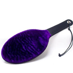 Black Leather Paddle with Purple Faux Fur
