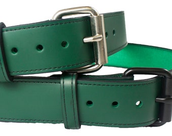 Womens Dark Green Belt for Jeans Real Leather Ladies Thick 