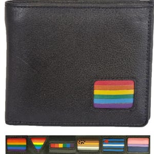Gay Pride Flag Bifold Billfold Leather Wallet, 6 different designs, Black Wallet