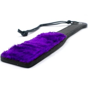 Faux Fur Lined 12&quot; Leather Paddle: Purple