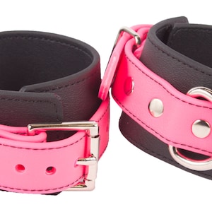 Rubber Ankle Cuffs Pink and Black Bio-thane Restraints (LBRB314PK)