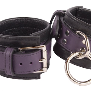 Wrist Cuffs Purple and Black Leather Handcuffs (LB313PR)