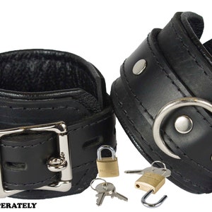 Locking Wrist Cuffs Premium Heavy Duty Black Leather Handcuffs (LBSV505W)