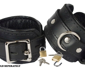 Locking Wrist Cuffs Premium Heavy Duty Black Leather Handcuffs (LBSV505W)