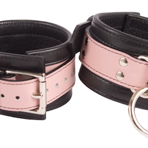 Ankle Cuffs Light Pink and Black Leather Restraints (LB314LPK)